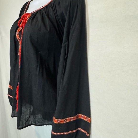 A-64 H&M Black‎ & Orange Embroidered Long Sleeve Pullover Blouse Size 6 - Picture 8 of 14